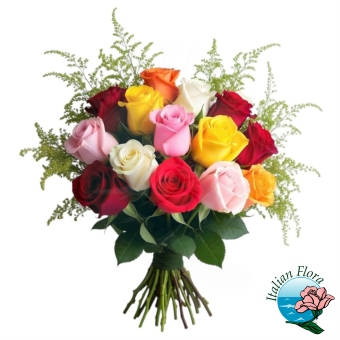 mazzo di rose colorate